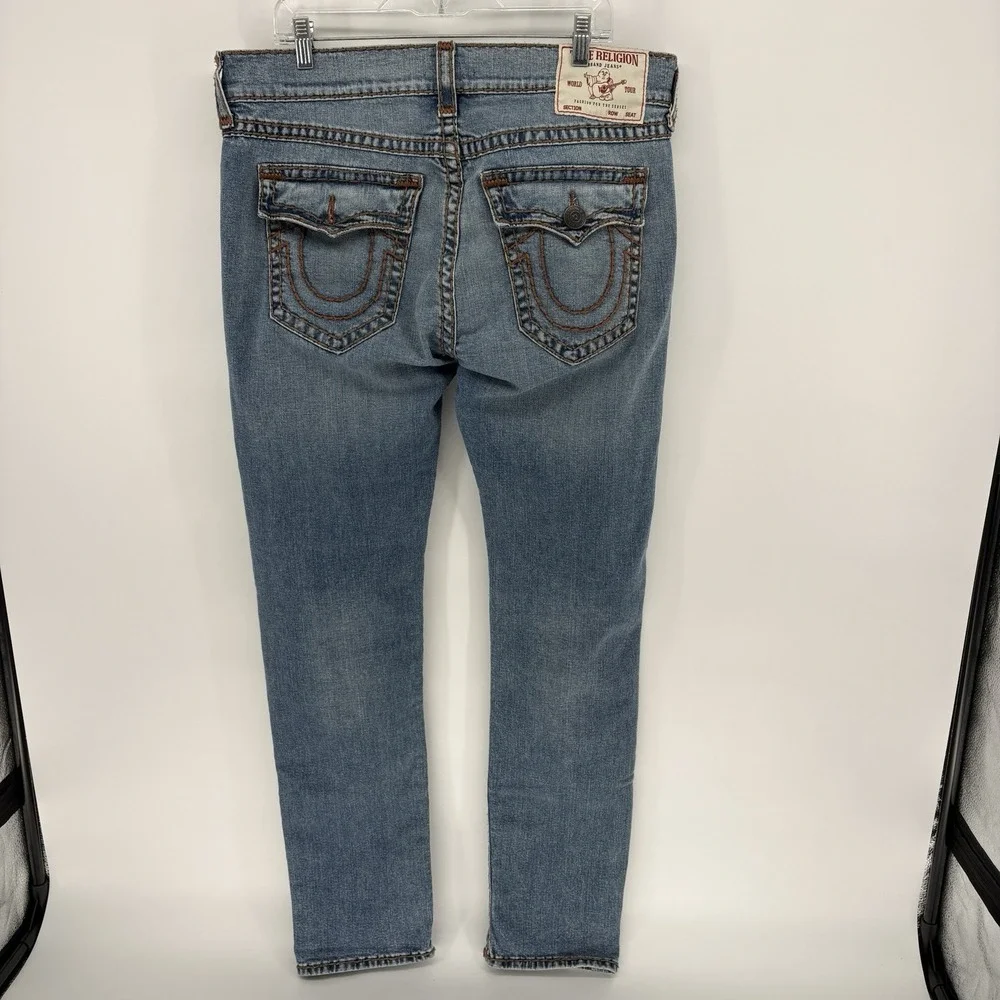 True Religion Rocco Relaxed Skinny Jeans 36X34 Thick Stitch Big T Flap Pocket